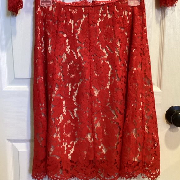❤️EVERLY❤️ Anthropologie Red Lace Two Piece Dress (Cropped Top and Skirt) Size S - Picture 5 of 16